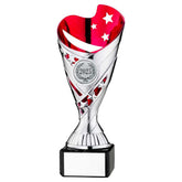 SILVER/PINK PLASTIC 'SABRE' CUP ON BLK MARBLE ASSEMBLED TROPHY (1" CEN) - 7.25in